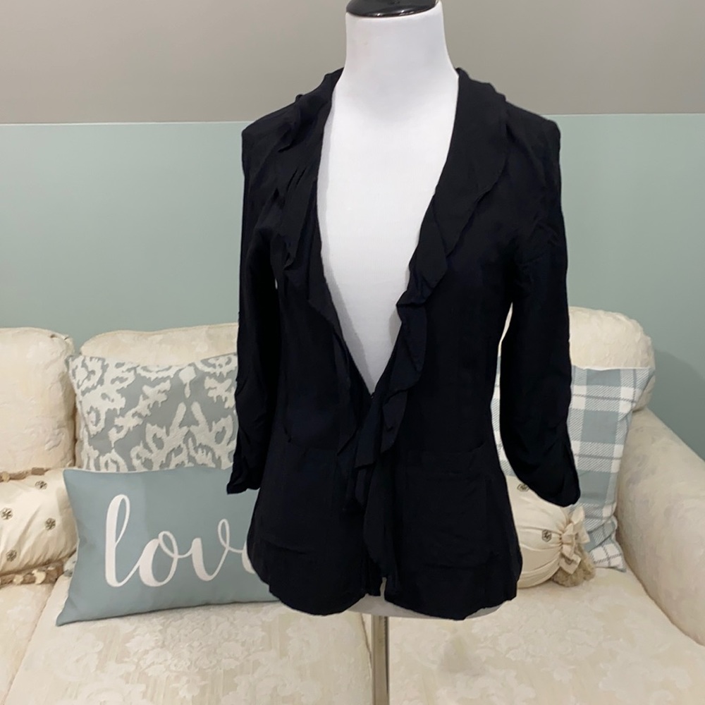American Rag Black Lightweight Ruffled Jacket